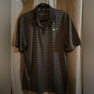 Nike Men’s Polo. Gray and black horizontal stripe. Size Large. Dri-fit.